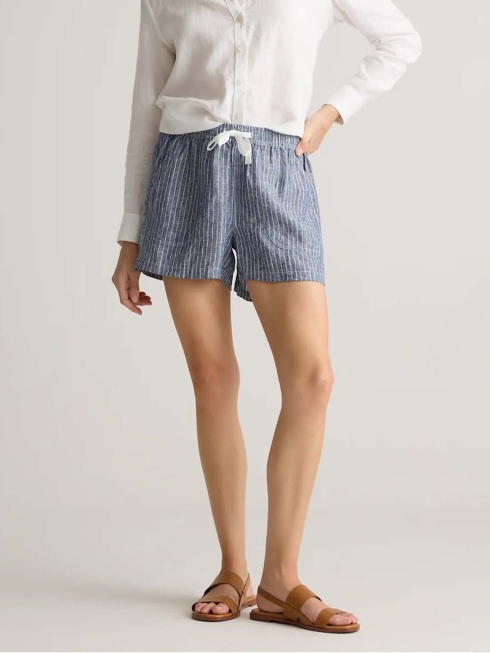 Quince 100% European Linen Shorts in Chambray Stripe